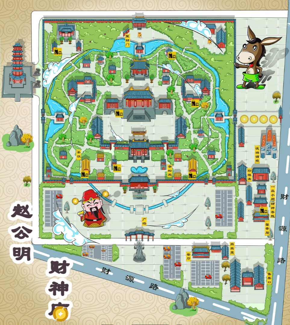 沙田镇寺庙类手绘地图